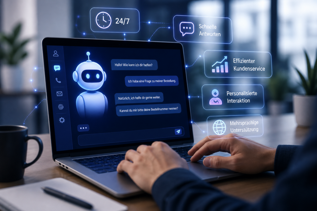 Schaubild zeigt Conversational AI System im Kundenservice mit Automatisierung und Feedbackprozess