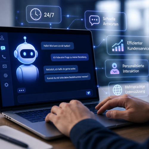 Schaubild zeigt Conversational AI System im Kundenservice mit Automatisierung und Feedbackprozess